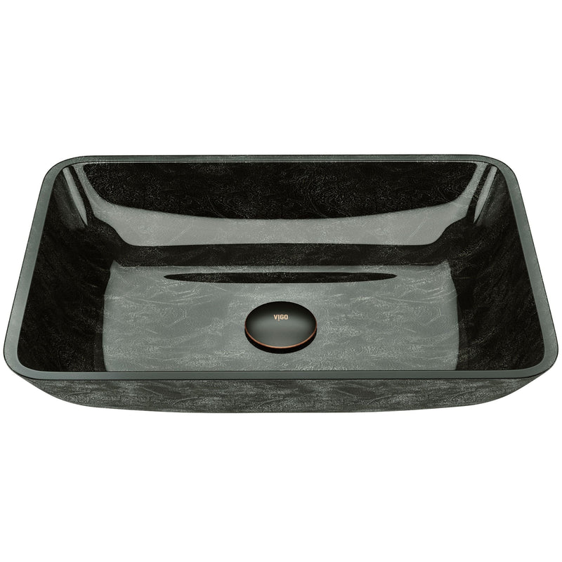 Glass Rectangular Vessel Bathroom Sink/Basin, Grey Onyx W3360
