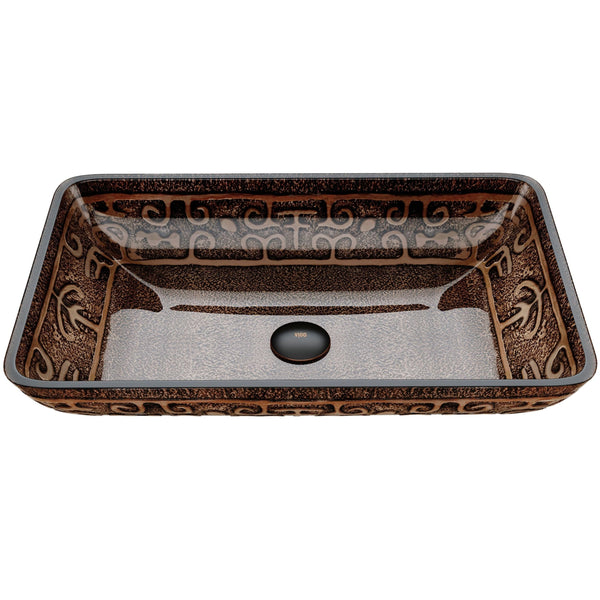 Glass Rectangular Vessel Bathroom Sink/Basin with Rounded Edges & Deep Bowl, Gold G3713