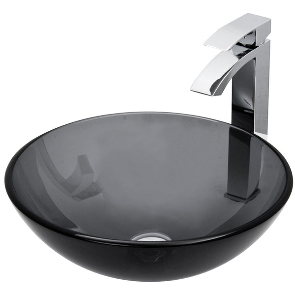 Glass Sheer Black Bathroom Sink/Basin Set with Duris Faucet and Round Vessel R2253
