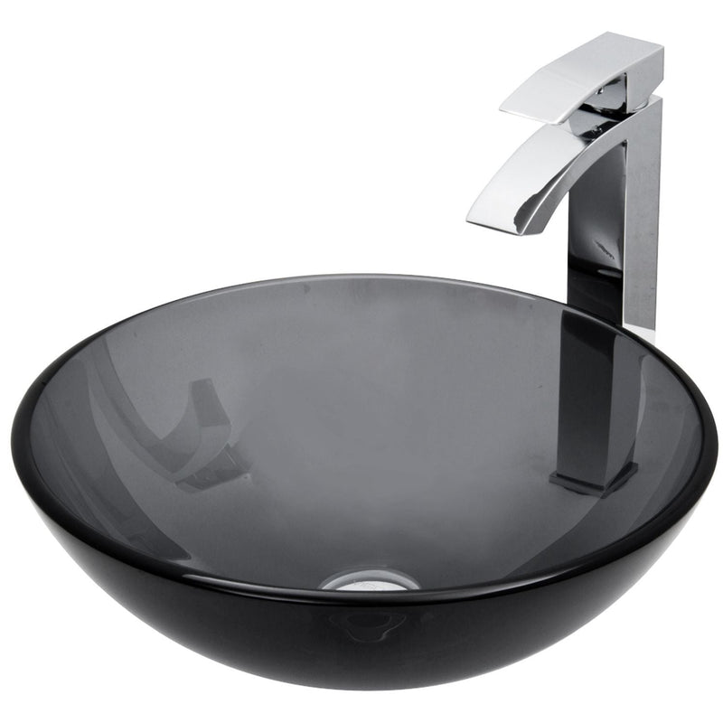 Glass Sheer Black Bathroom Sink/Basin Set with Duris Faucet and Round Vessel R2253