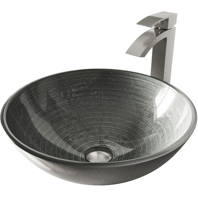 Glass Simply Silver Bathroom Sink/Basin Set with Duris Faucet and Round Vessel L1394
