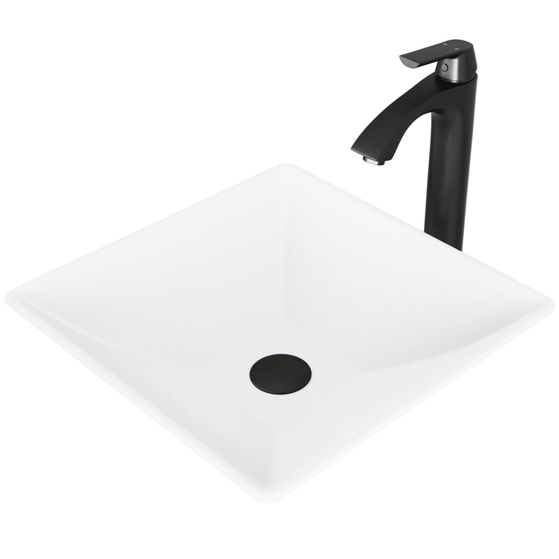 Hibiscus White Bathroom Sink/Basin Set with Linus Faucet and Square Composite Vessel C7190