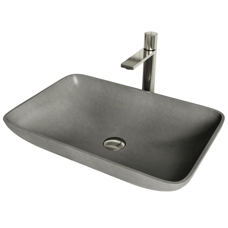 Lorca Grey Bathroom Sink/Basin Set with Gotham Faucet and Rectangular Vessel N7804