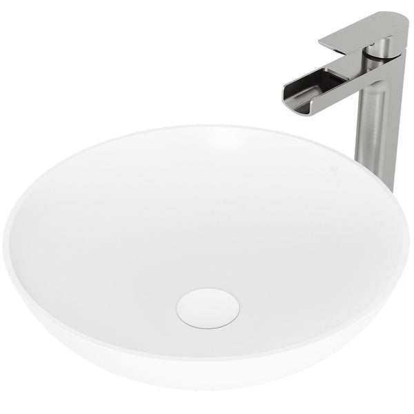 Lotus Round White Composite Bathroom Sink/Basin Set with Amada Faucet and Pop-Up Drain S1003