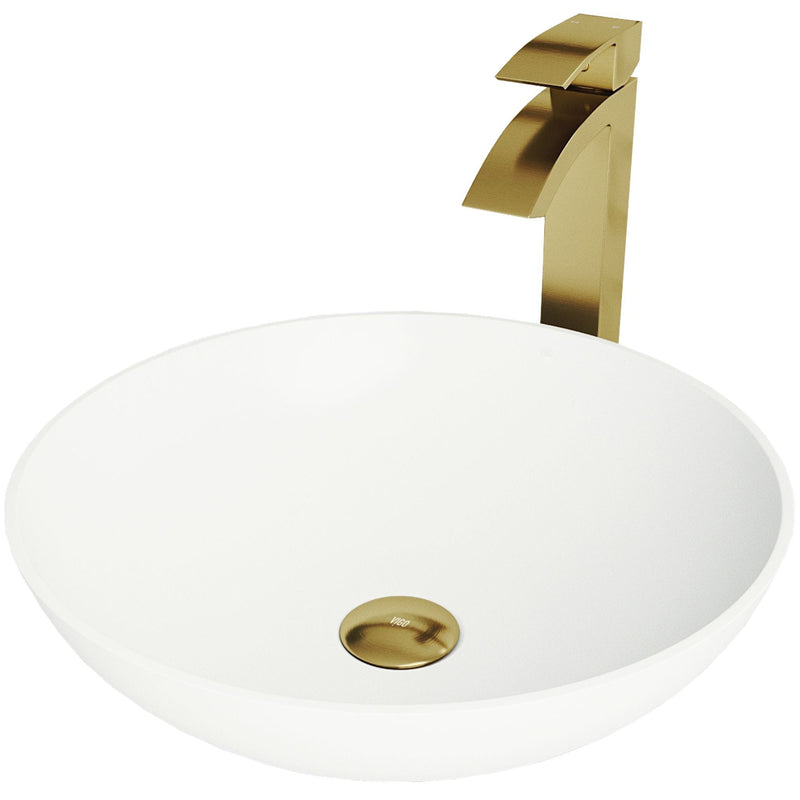 Lotus Round White Composite Bathroom Sink/Basin Set with Duris Faucet and Pop-Up Drain T3961