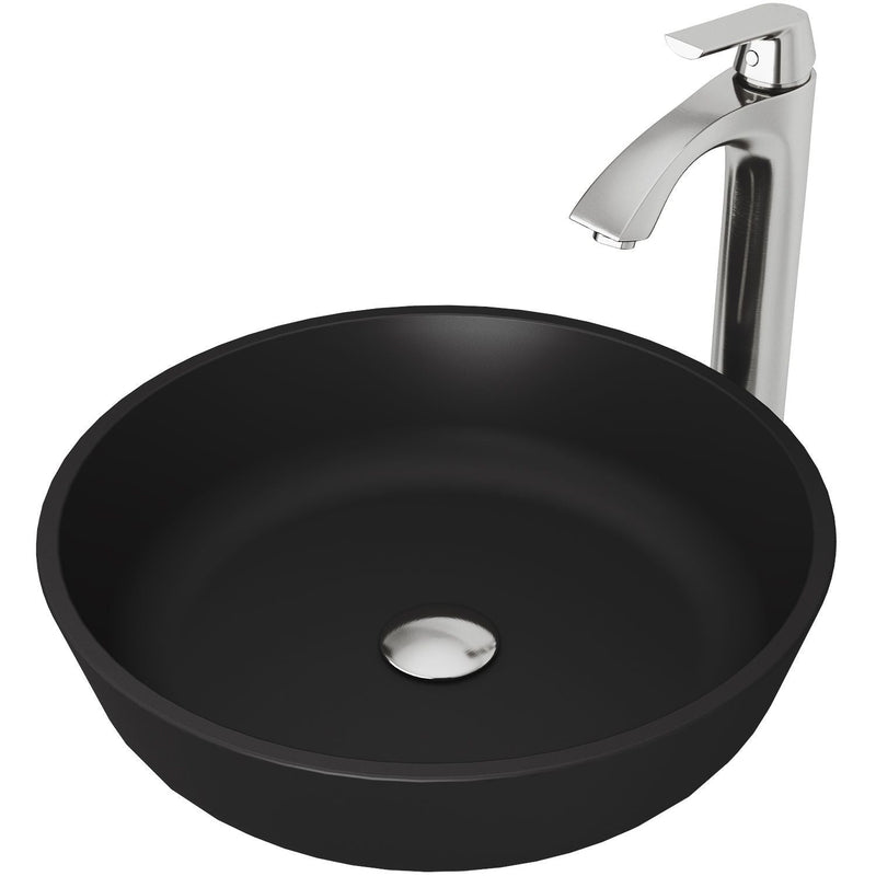 Modus Matte Black Bathroom Sink/Basin Set with Linus Faucet and Round Glass Vessel S6449