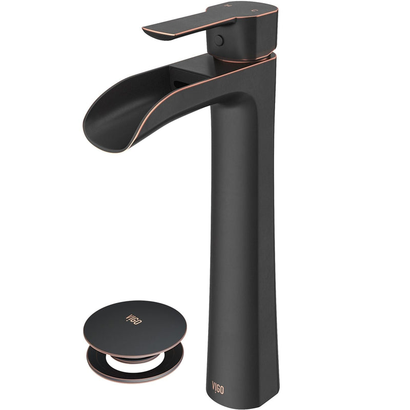 Niko Single Handle Vessel Single Hole Bathroom Sink Faucet with Pop-up Drain, Antique Rubbed Bronze L8349