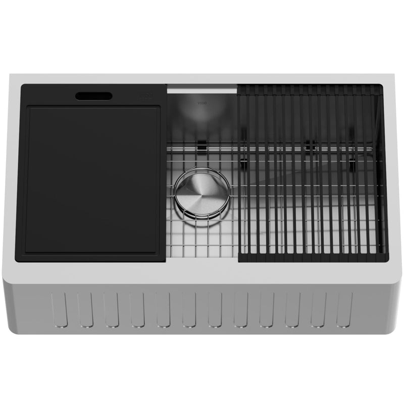 Oxford 1-Bowl Stainless Steel Apron Front Farmhouse Kitchen Sink with Accessories, 33-in V2551