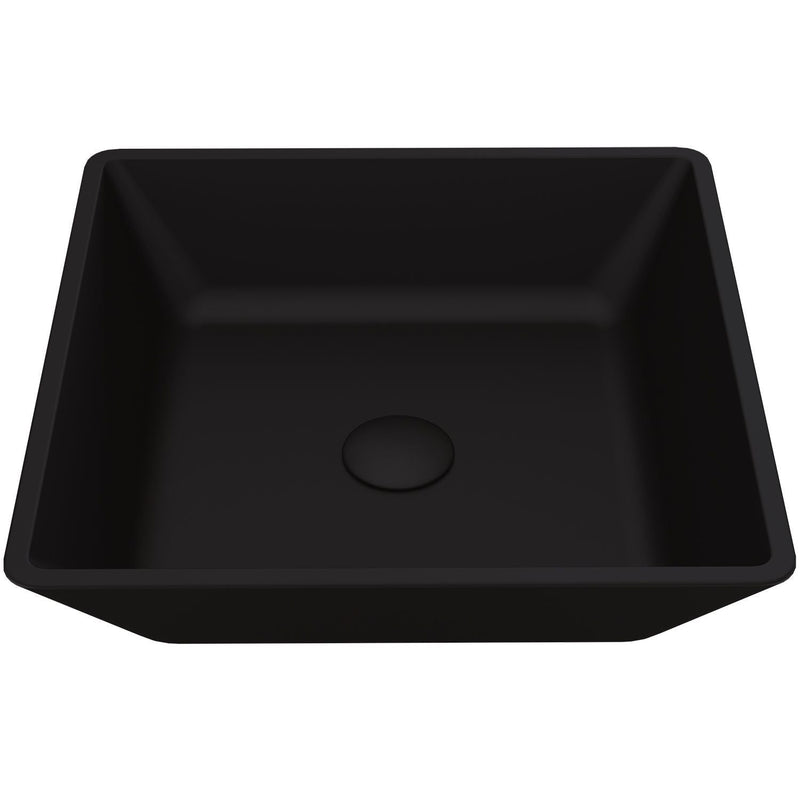 Roma Glass Square Vessel Bathroom Sink/Basin with Rounded Edges & Deep Bowl, Black M3815