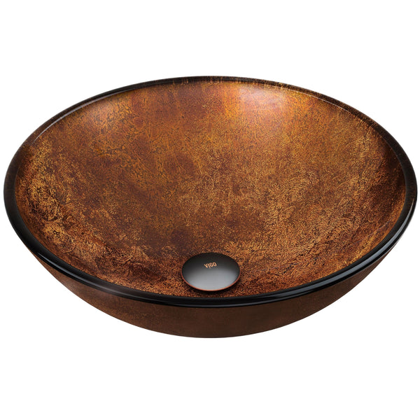 Round Glass Vessel Bathroom Sink/Basin with Deep Bowl, Russet E8351