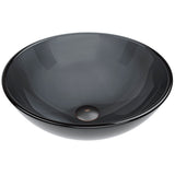 Sheer Glass Round Vessel Bathroom Sink/Basin with Deep Bowl, Black