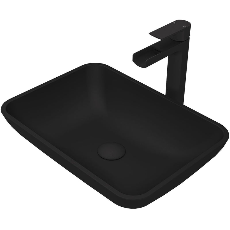 Sottile Blue Bathroom Sink/Basin Set with Amada Faucet and Glass Rectangular Vessel W7861