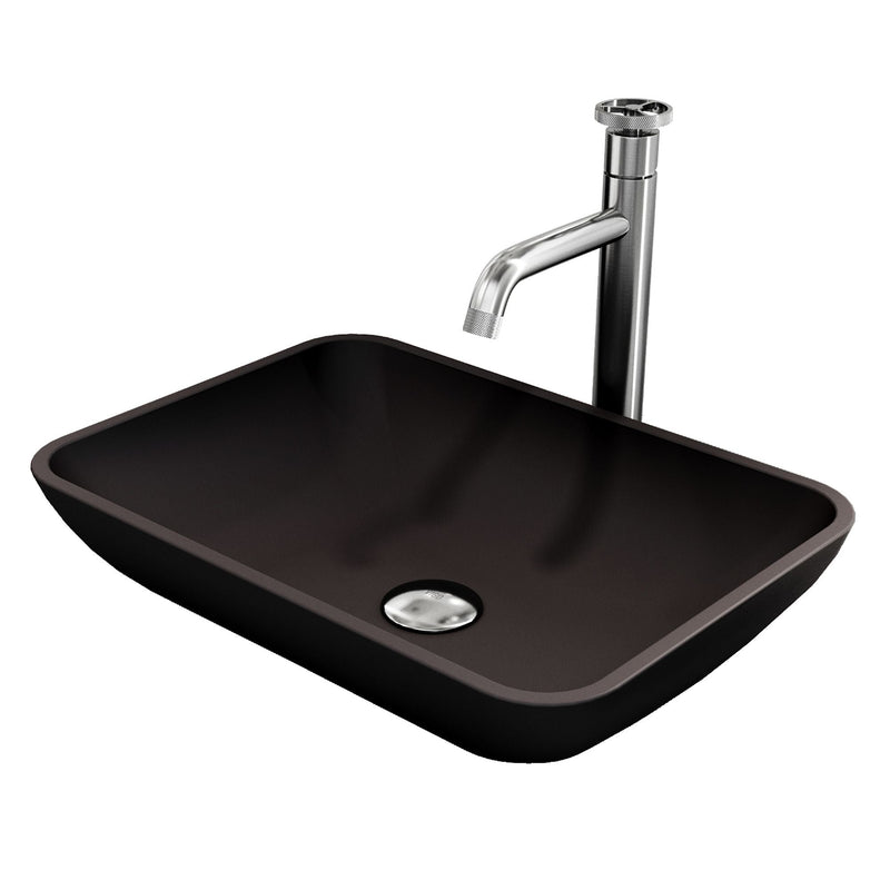 Sottile Matte Black Bathroom Sink/Basin Set with Cass Faucet and Glass Rectangular Vessel T2551