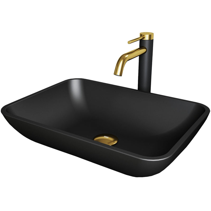 Sottile Matte Black Bathroom Sink/Basin Set with Lexington Faucet and Glass Rectangular Vessel B9856