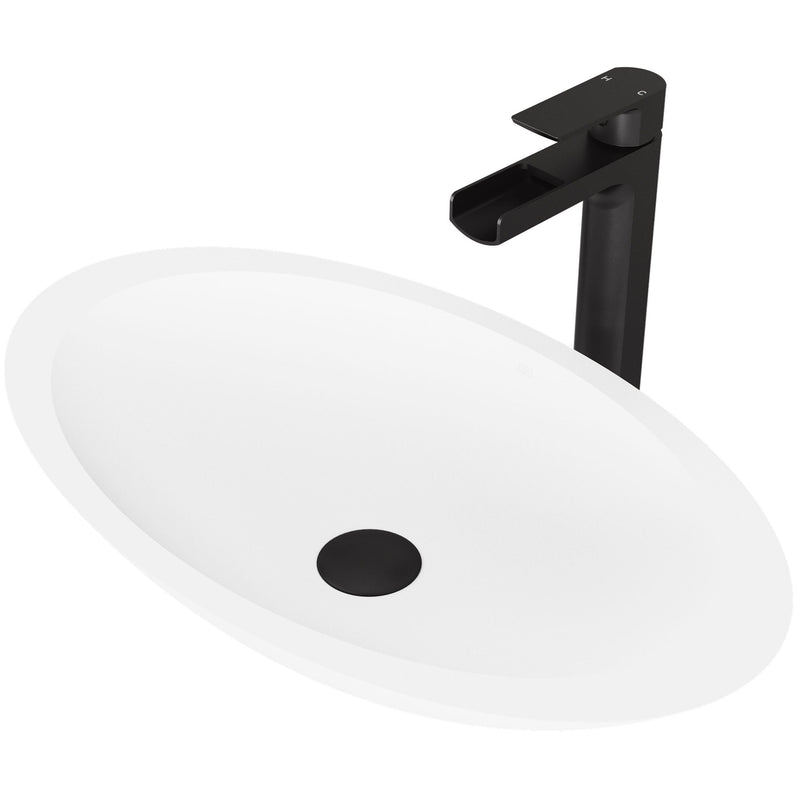 Wisteria White Bathroom Sink/Basin Set with Amada Faucet and Oval Composite Vessel H8648