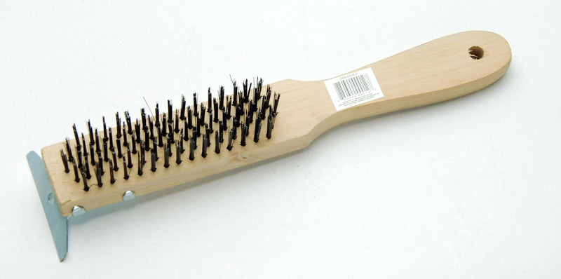 Wooden 5-Row Carbon Steel Wire Brush with Metal Scraper, Cleans/Removes Paint, Rust & Dirt B2002