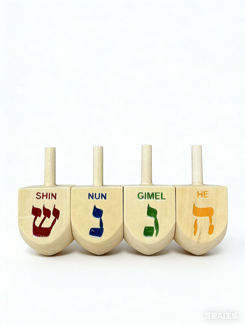 Wooden Dreidel Set, Natural, 4-pk, for Hanukkah L6422